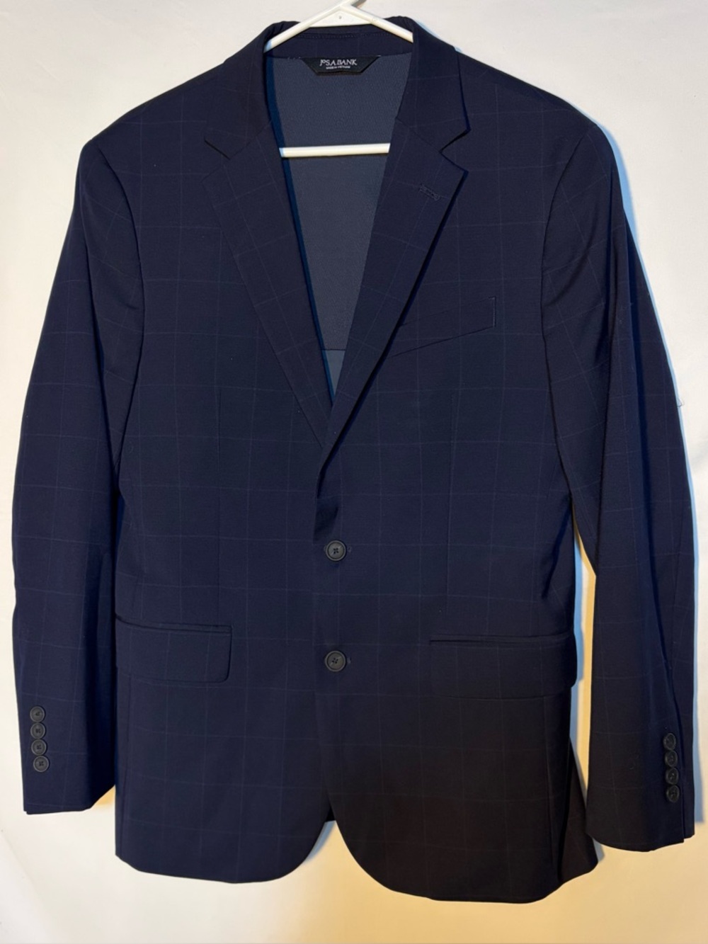 Jos. A. Bank Traveler Tech Slim Fit Suit Jacket 41R Navy Check Wool Blend